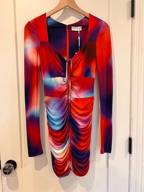 NEW NWT REBECCA VALLANCE Del Prado ruched cutout printed mini dress